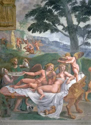 Cupid and Psyche with their daughter Voluptuousness, waited on by Ceres and Juno: (detail)